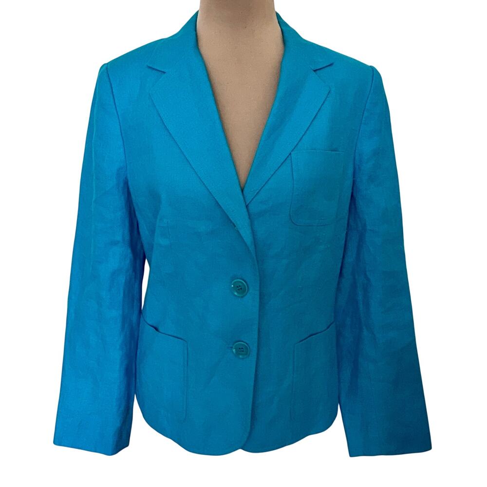 Vintage Talbots Y2K Irish Linen Turquoise Jacket Blazer Preppy Coastal Retro